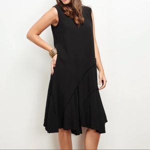 TABASCO Diagonal Seam Boho Cotton Gauze Lagenlook Dress Black Medium